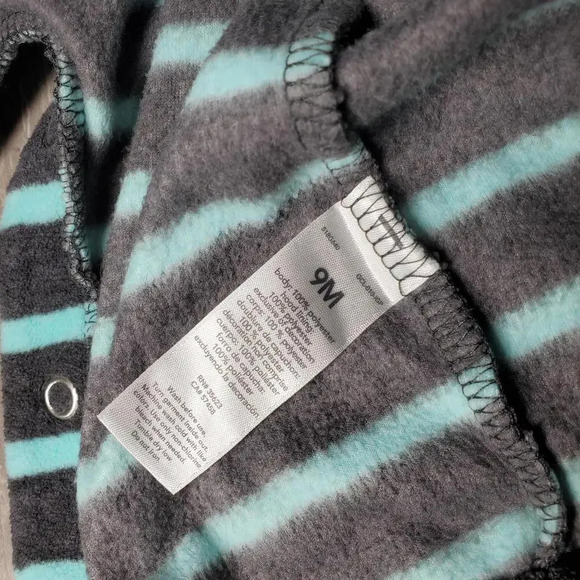Just One You by Carter's Elephant Striped Fleece Hooded Bodysuit Gray Blue Sz 9M - Picture 5 of 11